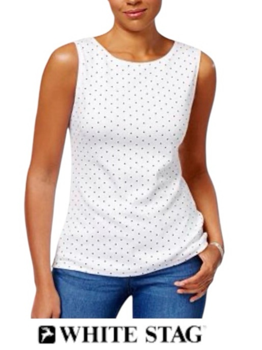 XXL/2X White Stag Plus Size Tank Top, 100% Cotton with Red Polka Dots